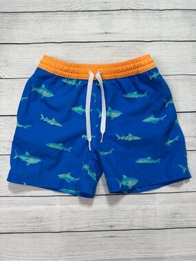 Chubbies Kids Youth XS 6/7 Swim Trunks Blue Shark Print Orange Summer Vacation